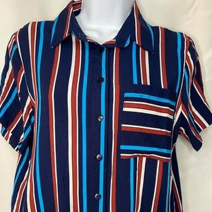 Black Striped Button Down Crop Top | Size Medium